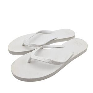Stuart Weitzman Women's Embossed Flip Flop Thong Sandals White Size US9B EU39.5